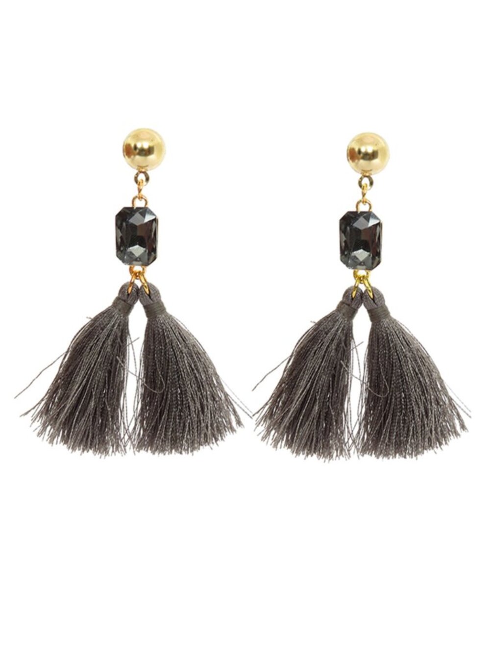 Fashion Women Grey Tassel Drop Earrings with Crystal Stone & Gold Plated Stud - Picture 4 of 4